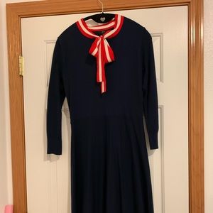 NWT Navy/Orange/White Midi J.Crew Dress